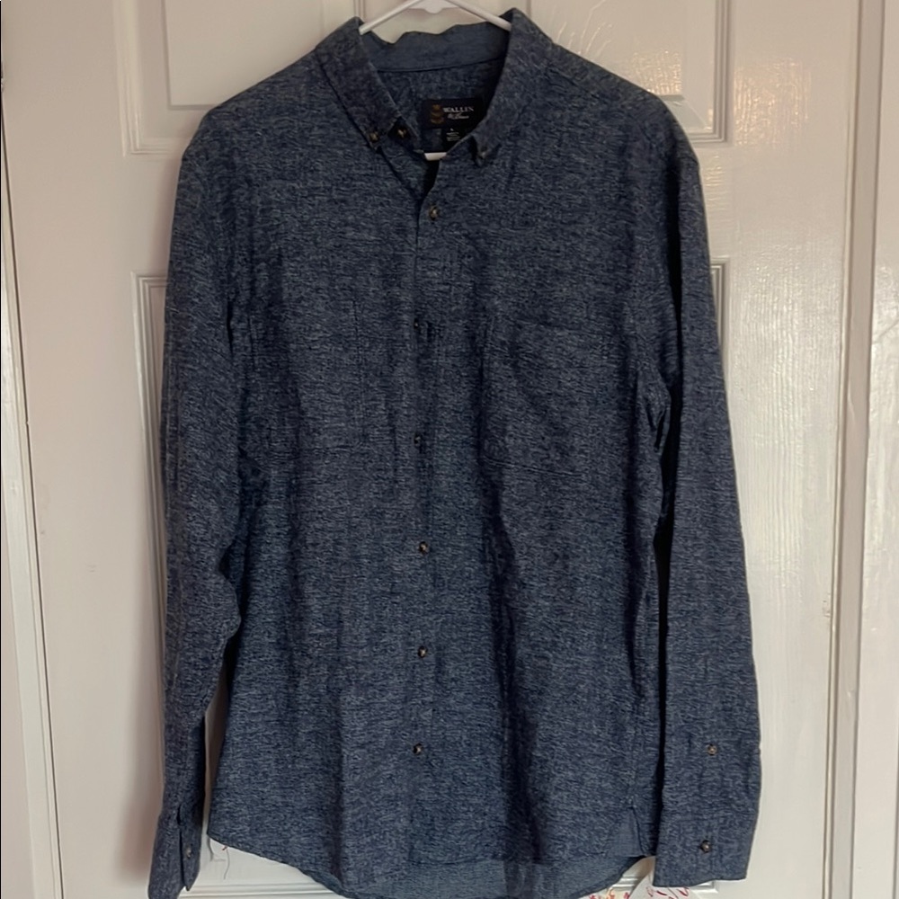Dark Blue Button Down Shirt with Textured Fabric